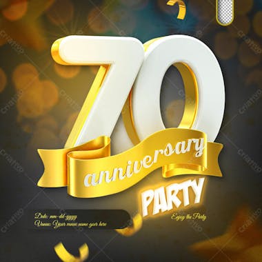 3D Render 70Th Anniversary Celebration Template And 3D Object For Composition