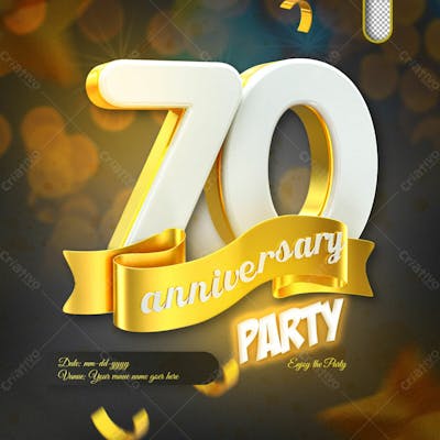 3D Render 70Th Anniversary Celebration Template And 3D Object For Composition