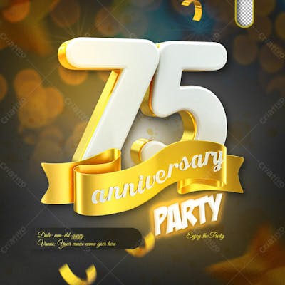 3D Render 75Th Anniversary Celebration Template And 3D Object For Composition