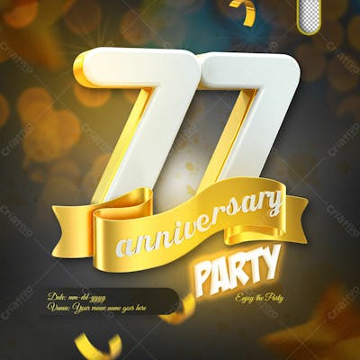 3D Render 77Th Anniversary Celebration Template And 3D Object For Composition
