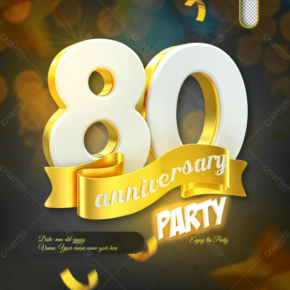 3D Render 80Th Anniversary Celebration Template And 3D Object For Composition