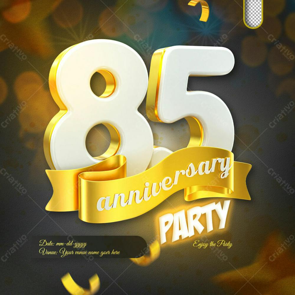 3D Render 85Th Anniversary Celebration Template And 3D Object For Composition