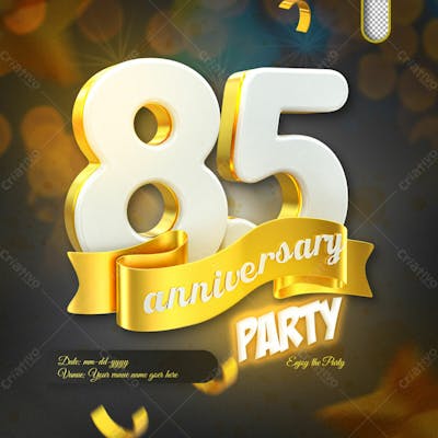 3D Render 85Th Anniversary Celebration Template And 3D Object For Composition