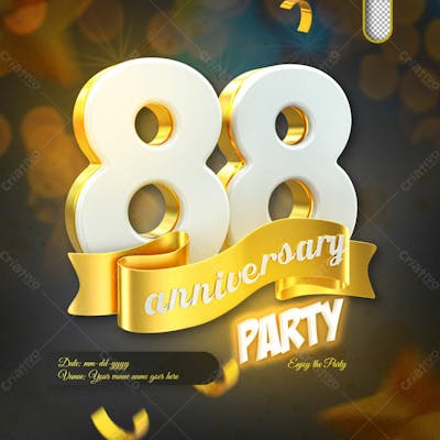 3D Render 88Th Anniversary Celebration Template And 3D Object For Composition