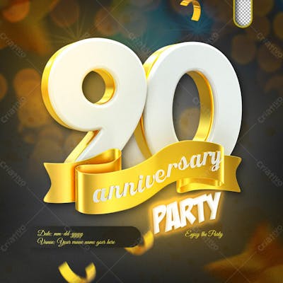 3D Render 90Th Anniversary Celebration Template And 3D Object For Composition