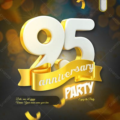 3D Render 95Th Anniversary Celebration Template And 3D Object For Composition