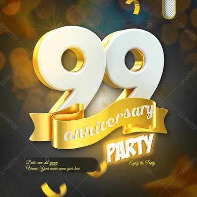 3D Render 99Th Anniversary Celebration Template And 3D Object For Composition