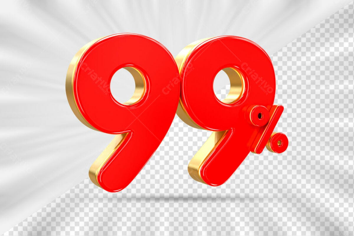 Design de Número 99% Vermelho e Dourado PSD Editável