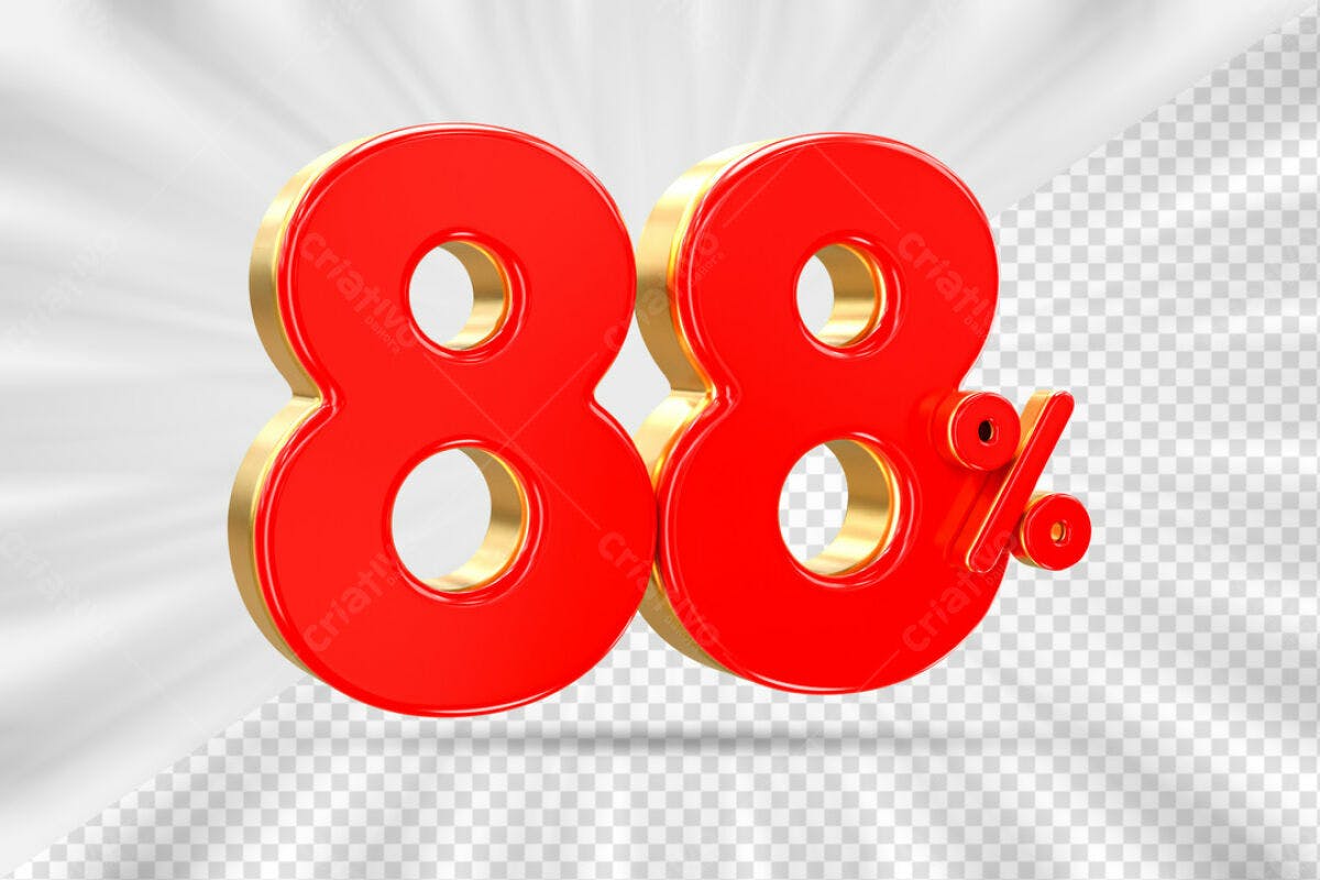 Design de Número 88% Vermelho e Dourado PSD Editável