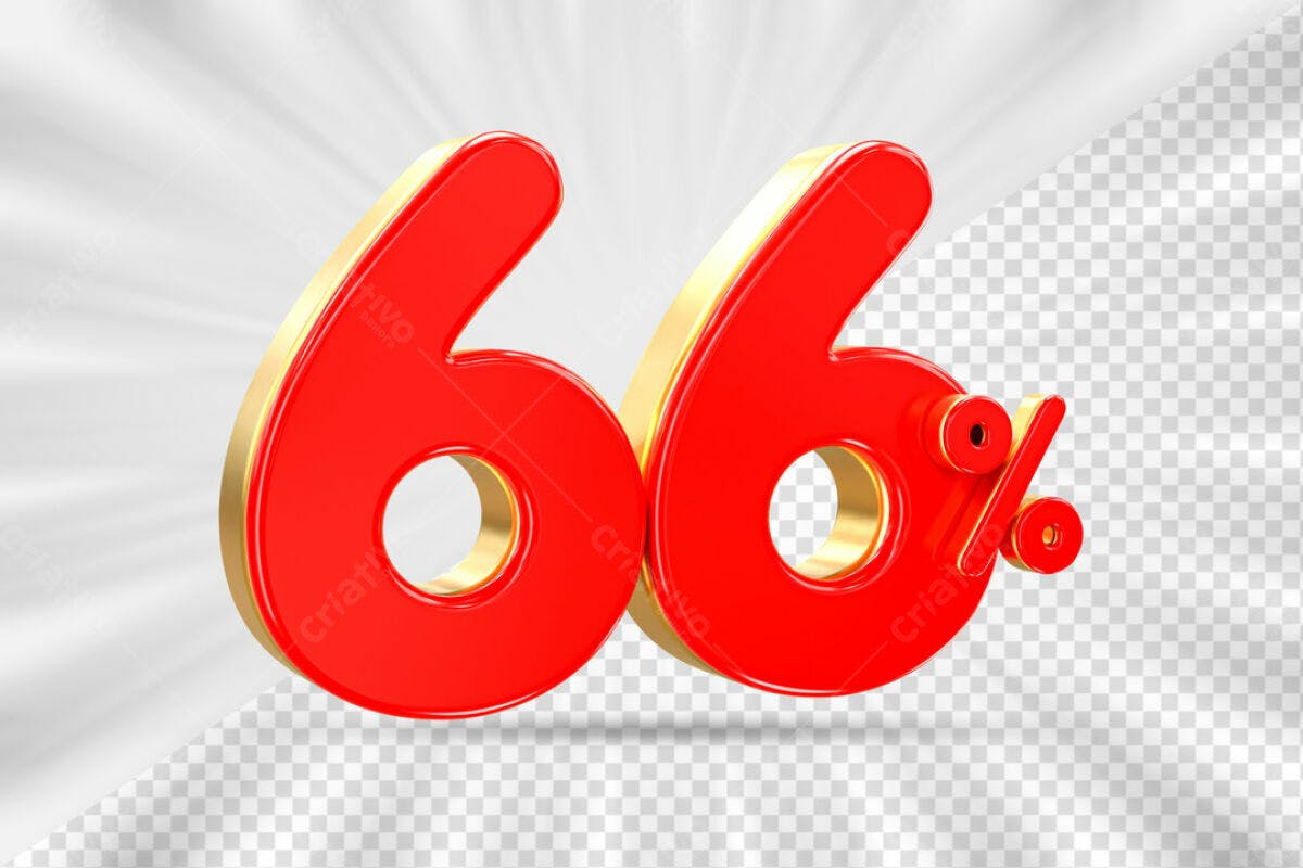 Design de Número 66% Vermelho e Dourado PSD Editável