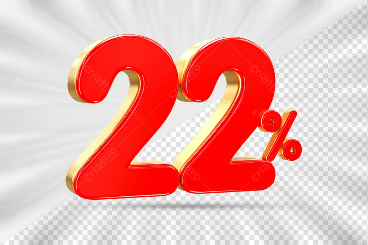 Design de Número 22% Vermelho e Dourado PSD Editável