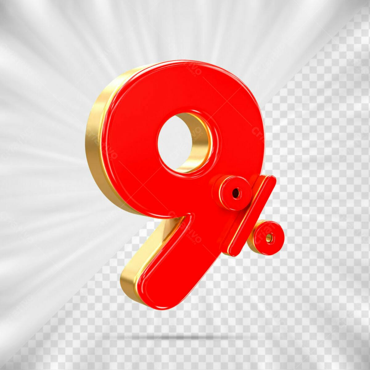 Elemento 9% Desconto Vermelho e Dourado PSD Editável