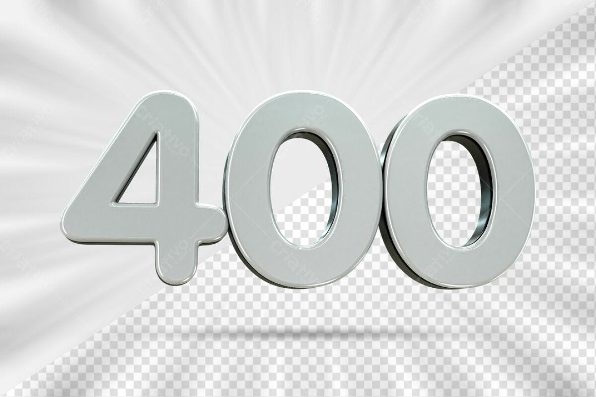 Números 400 em 3D Prateados PSD Editável