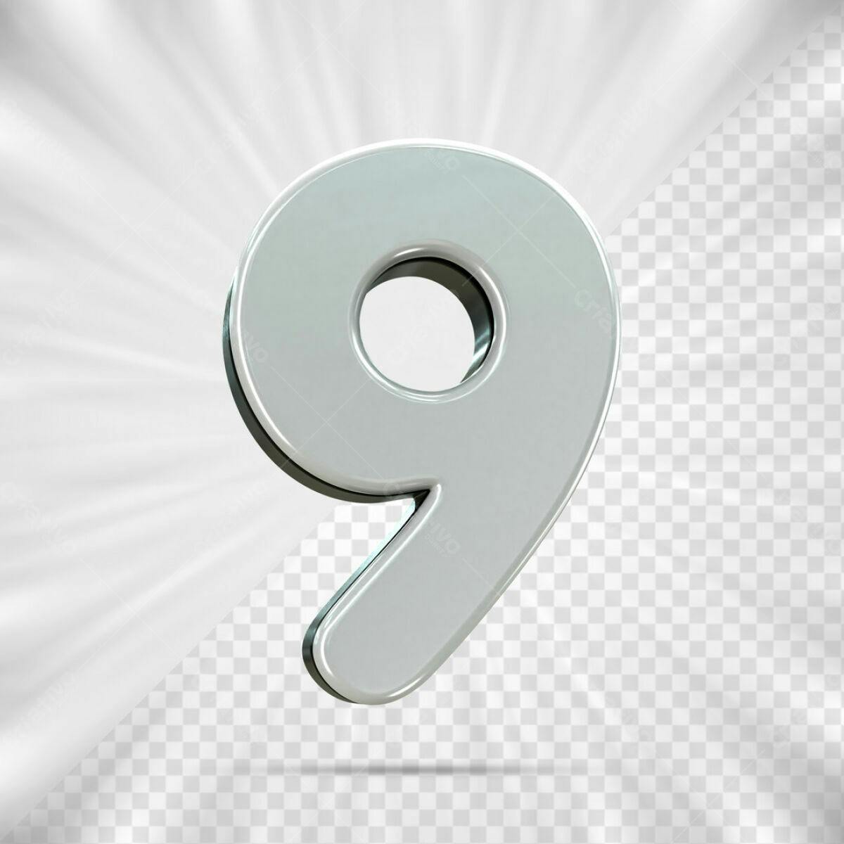 Número 9 em PSD Editável - Design Moderno e Metálico