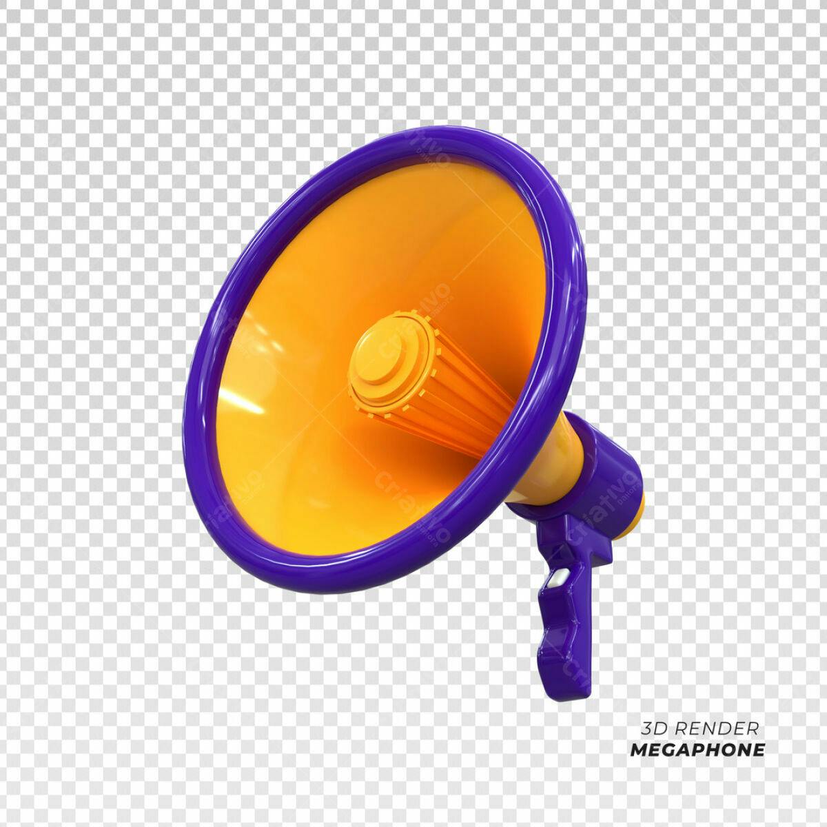 Megafone 3D Laranja e Roxo PSD Editável