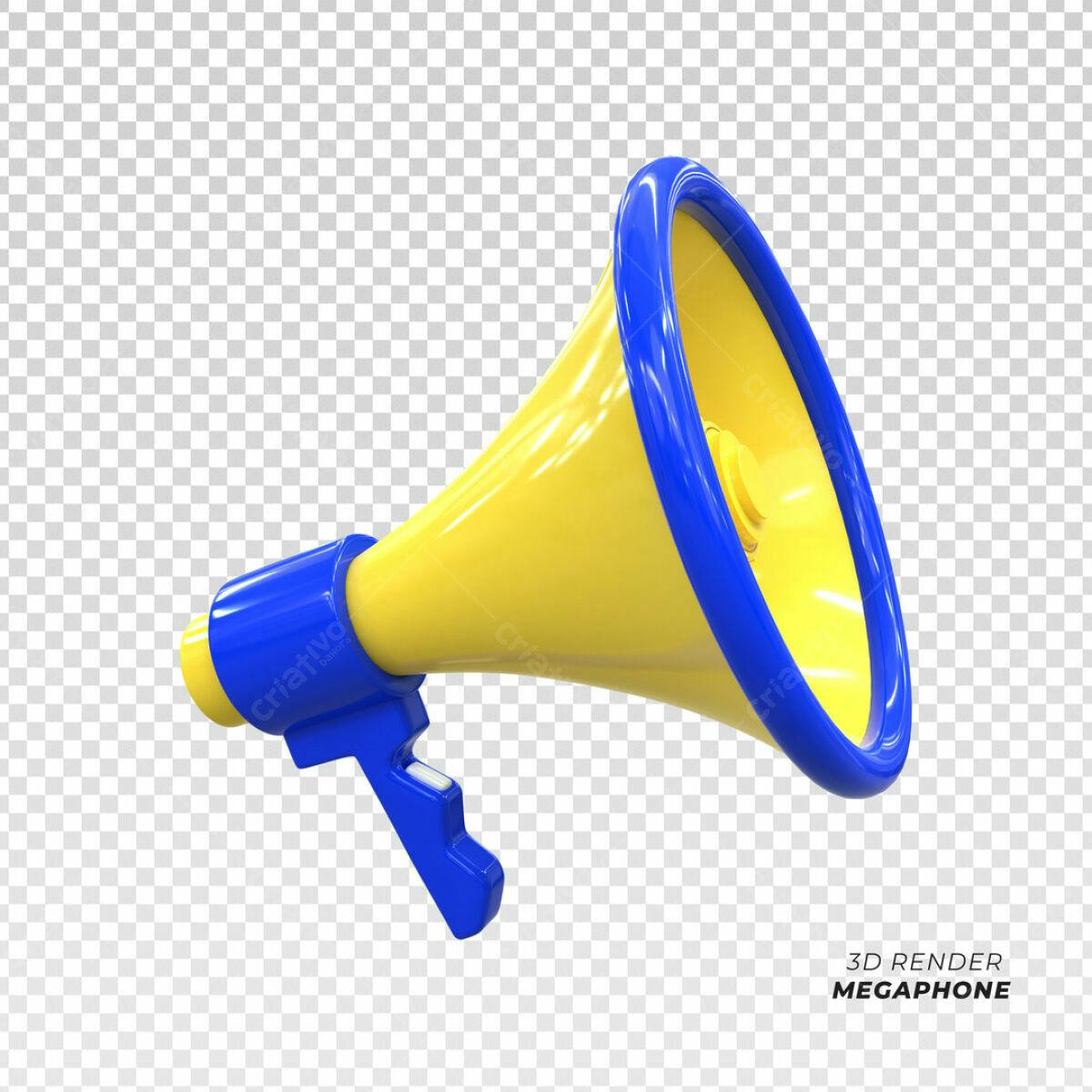 Megafone Amarelo e Azul PSD Editável