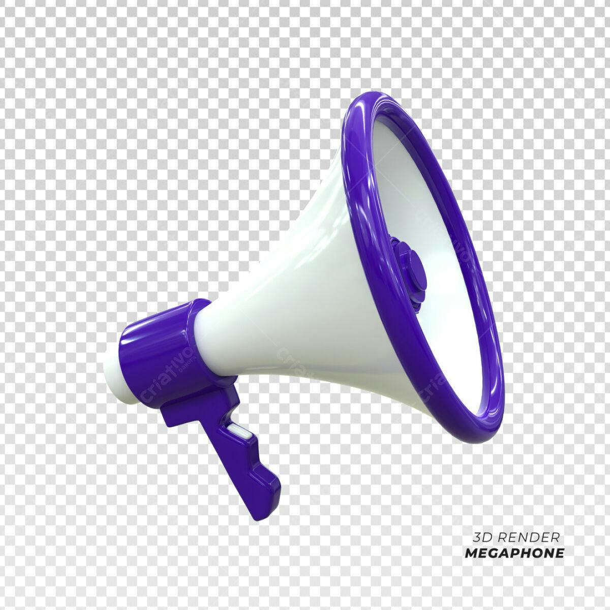 Megafone 3D Roxo e Branco PSD Editável