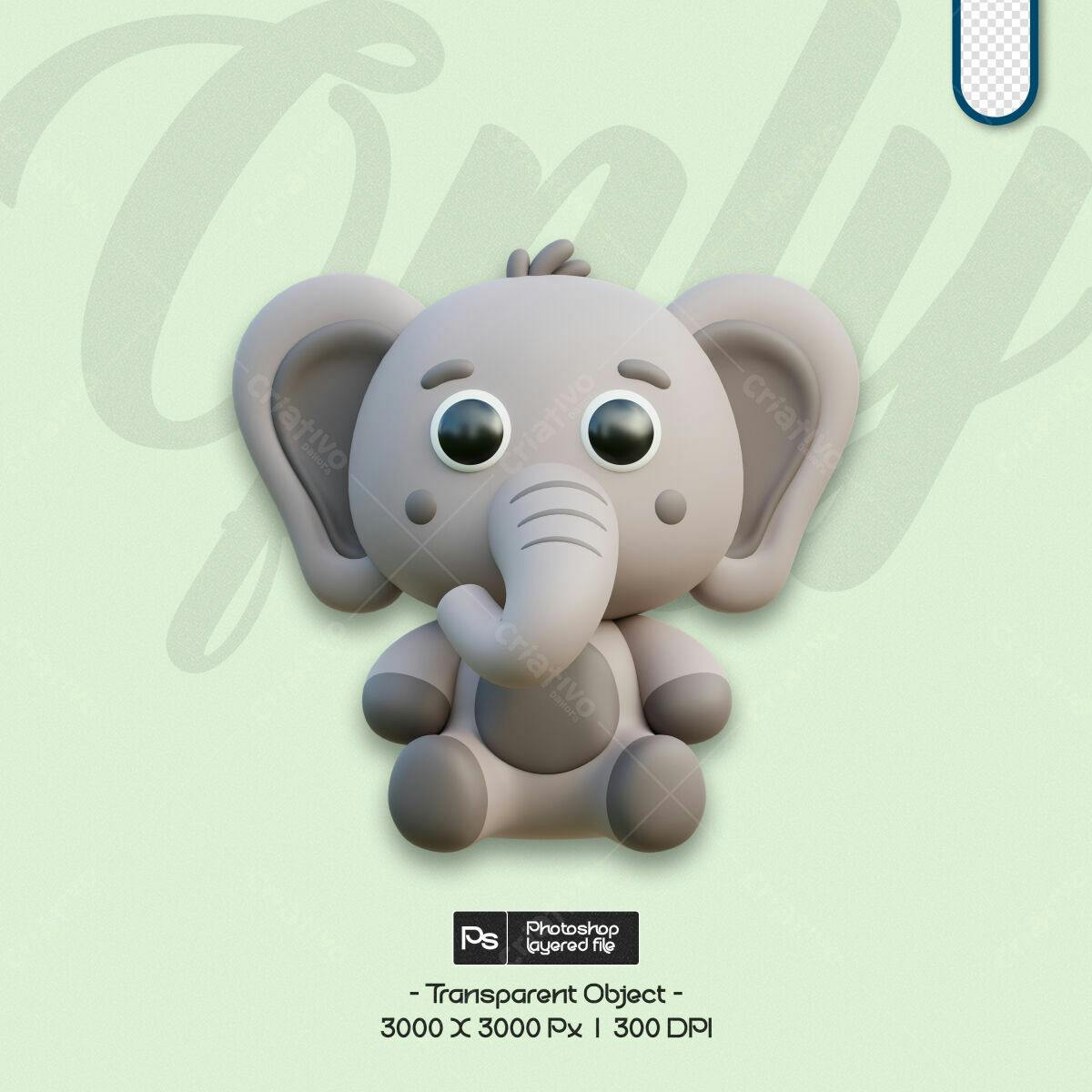 Objeto 3D Elefante Bebê PSD Editável