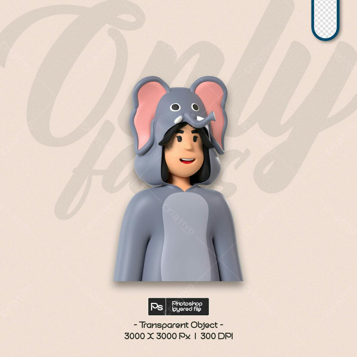 Avatar 3D Elefante para Redes Sociais PSD Editável
