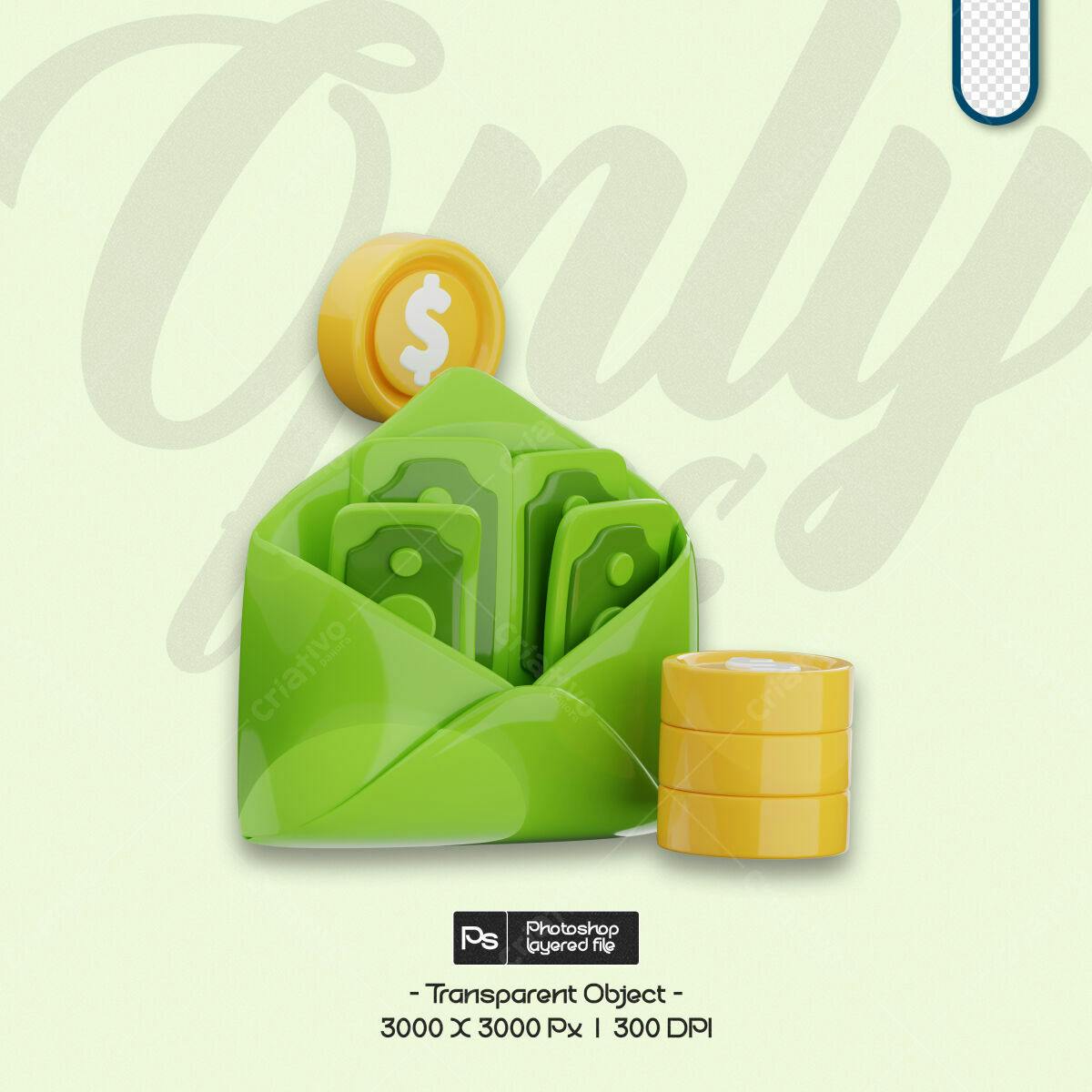 PSD Envelope com Dinheiro 3D PSD Editável