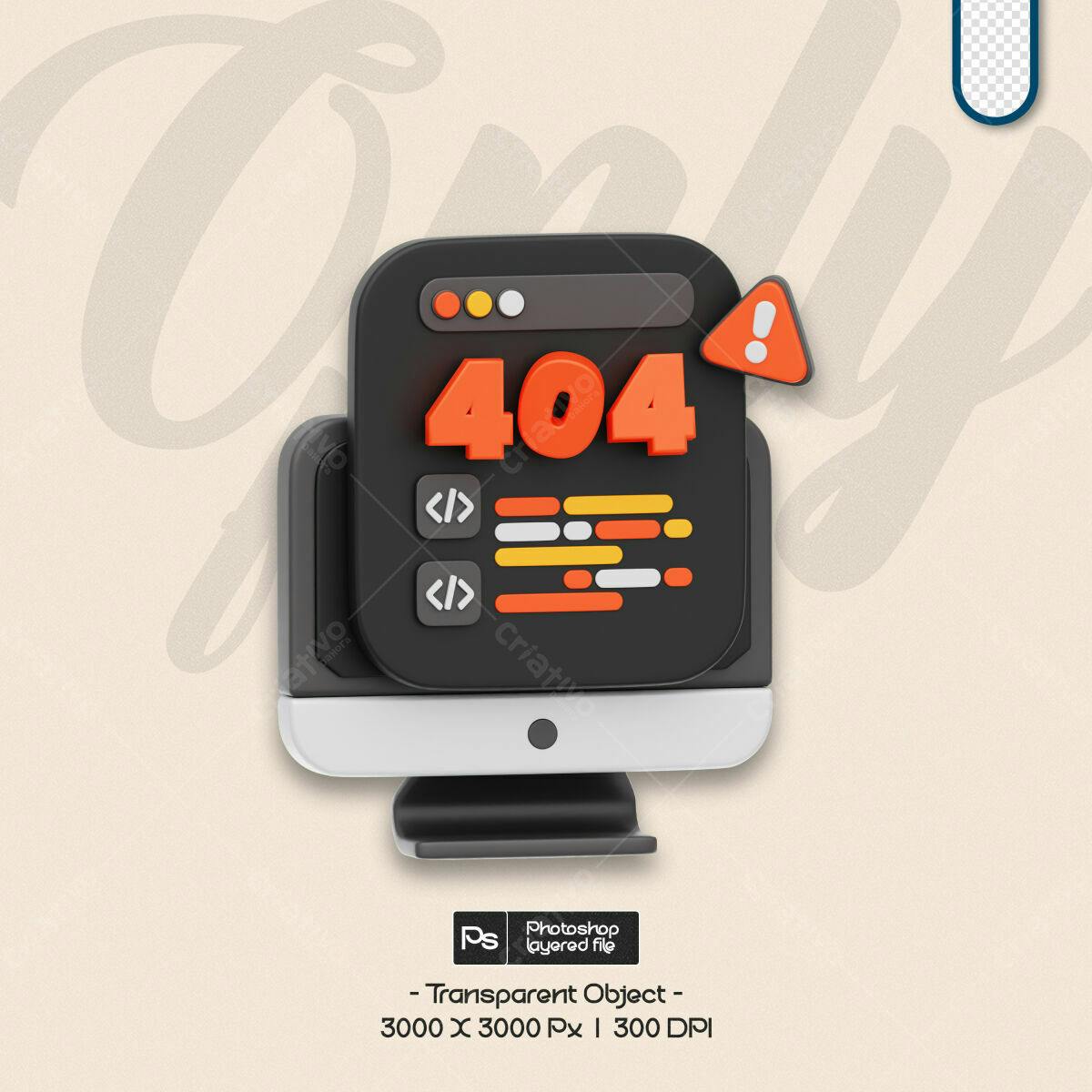 PSD de Monitor 3D com Erro 404 para Design de Sites PSD Editável