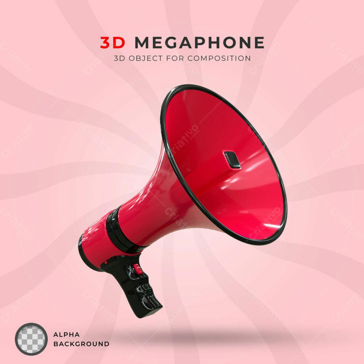 Megafone 3D para Anúncios PSD Editável