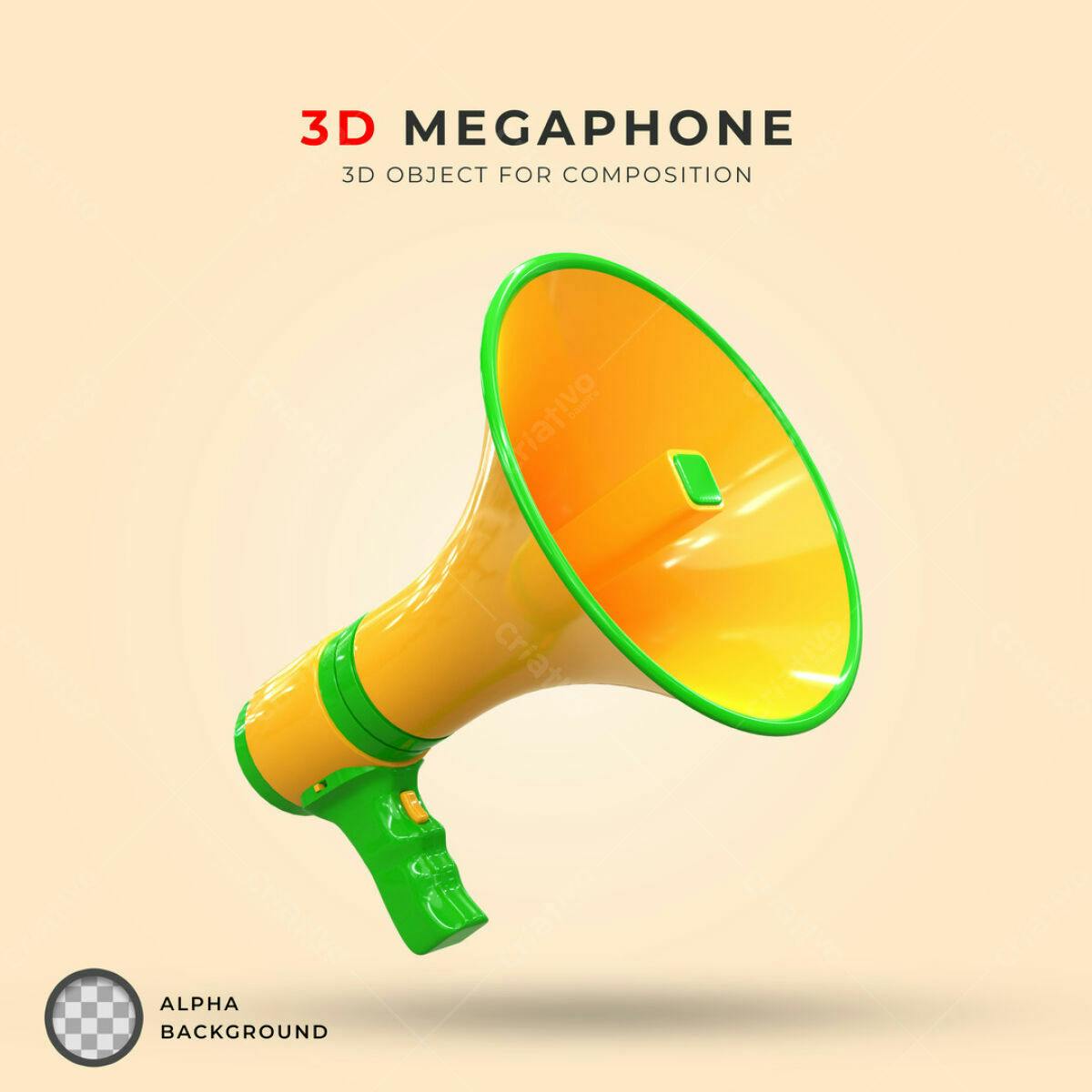 Megafone 3D Amarelo e Verde PSD Editável