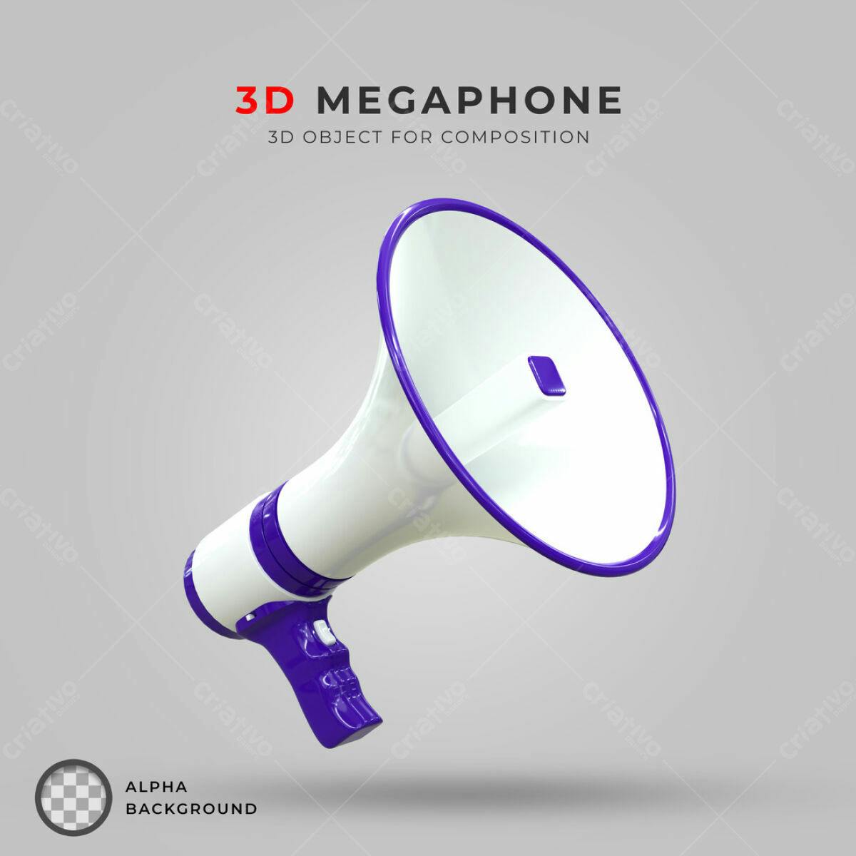 Megafone 3D PSD Editável para Marketing e Propaganda