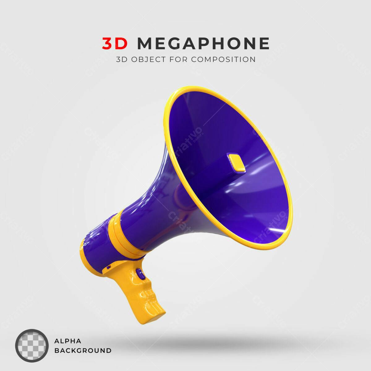 Megafone 3D Roxo e Amarelo PSD Editável