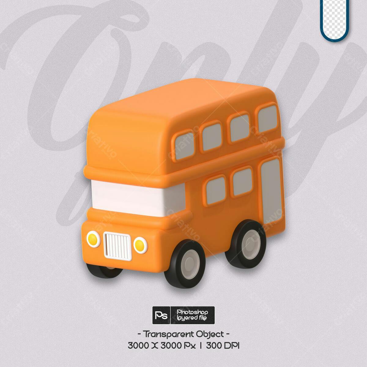 Ícone ônibus 3D Laranja PSD Editável