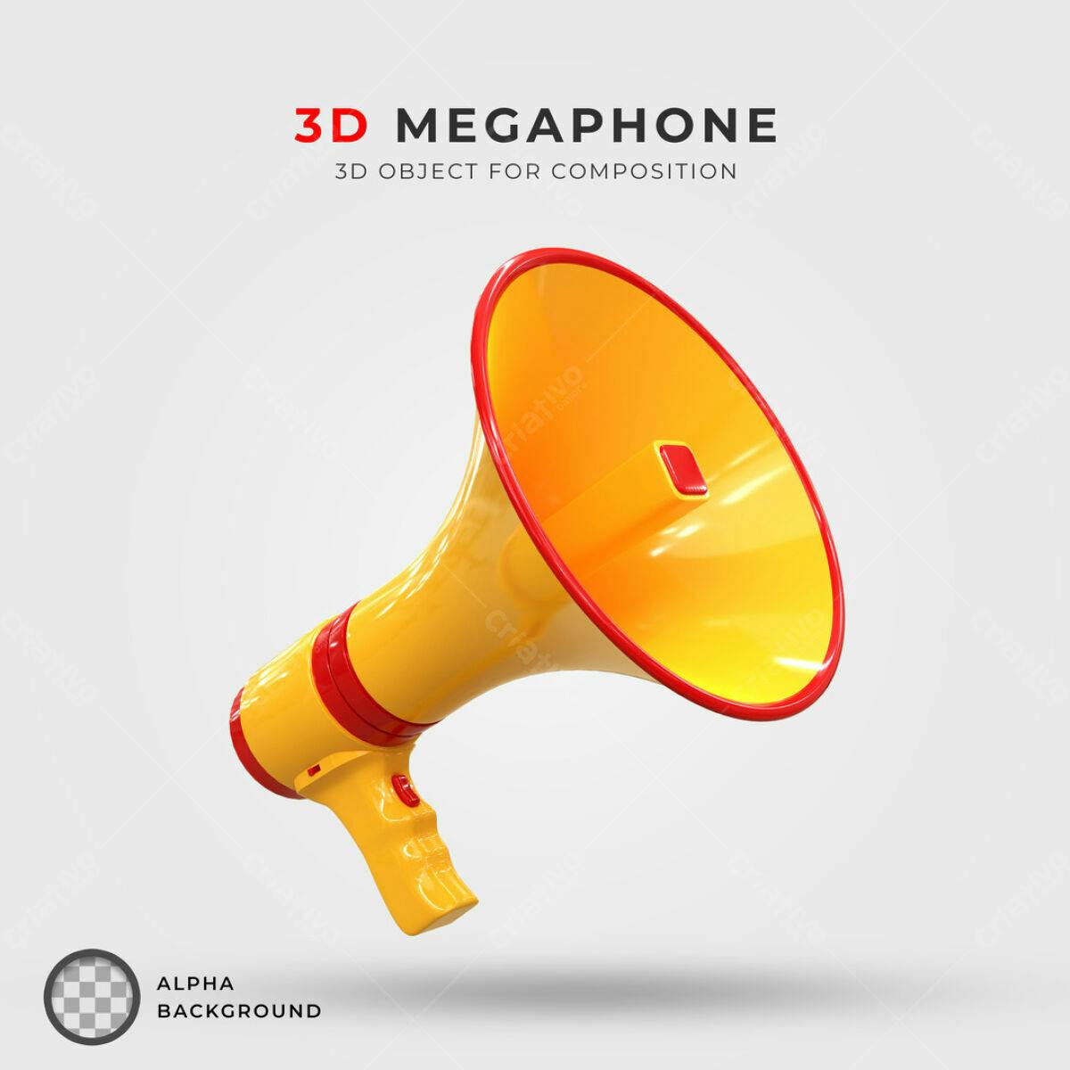 Megafone 3D Amarelo e Vermelho PSD Editável