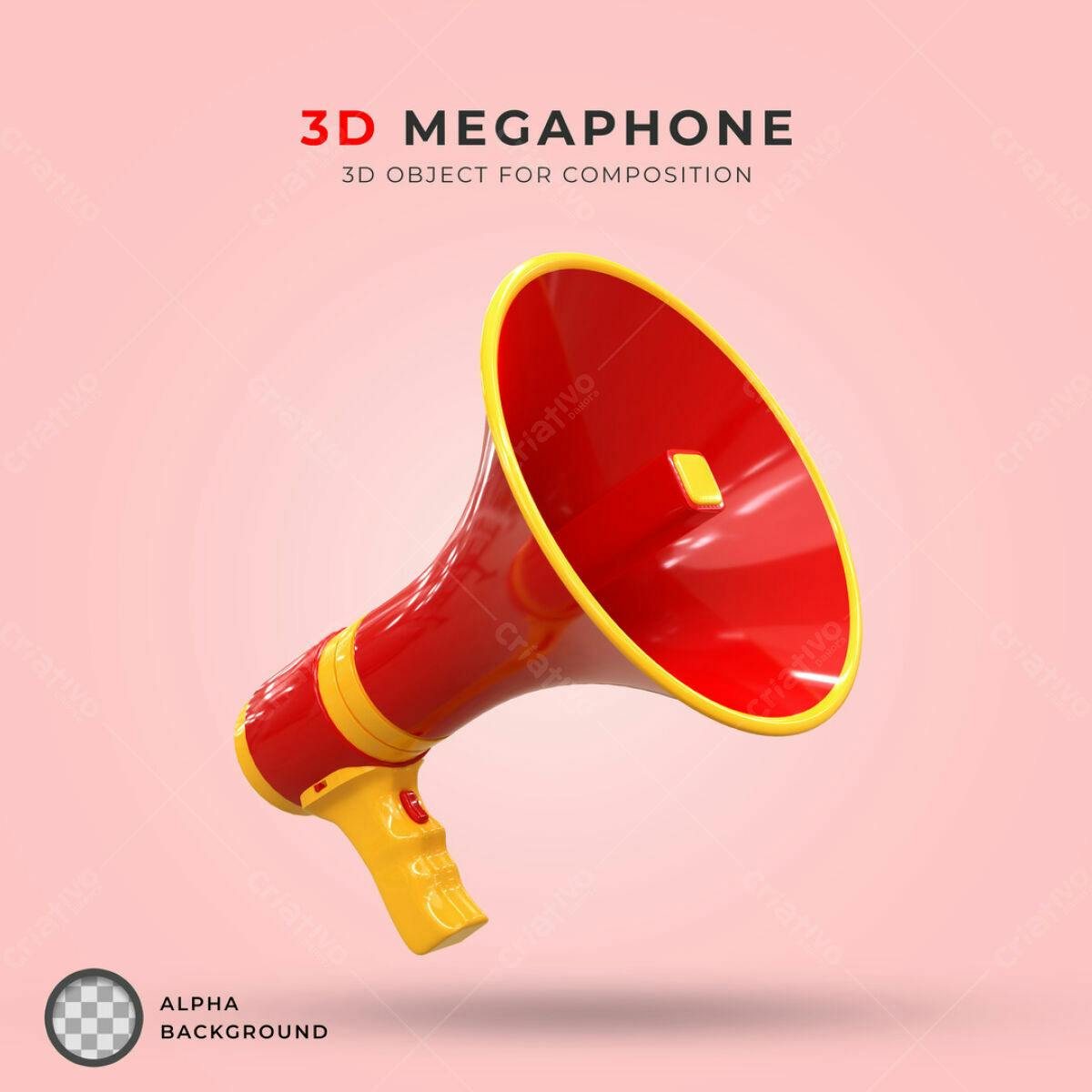 Megafone 3D Vermelho e Amarelo PSD Editável