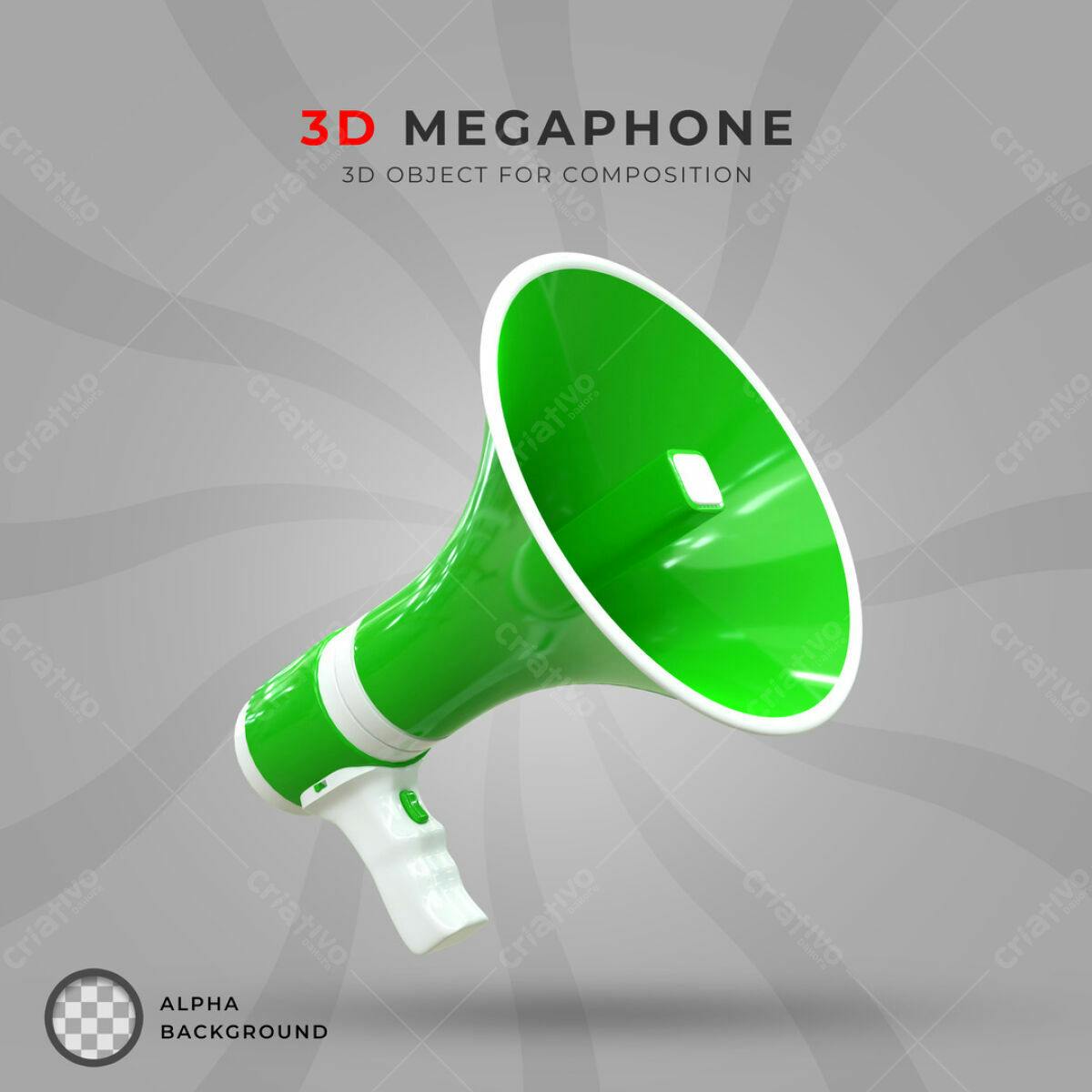 Objeto 3D Megafone Verde PSD Editável