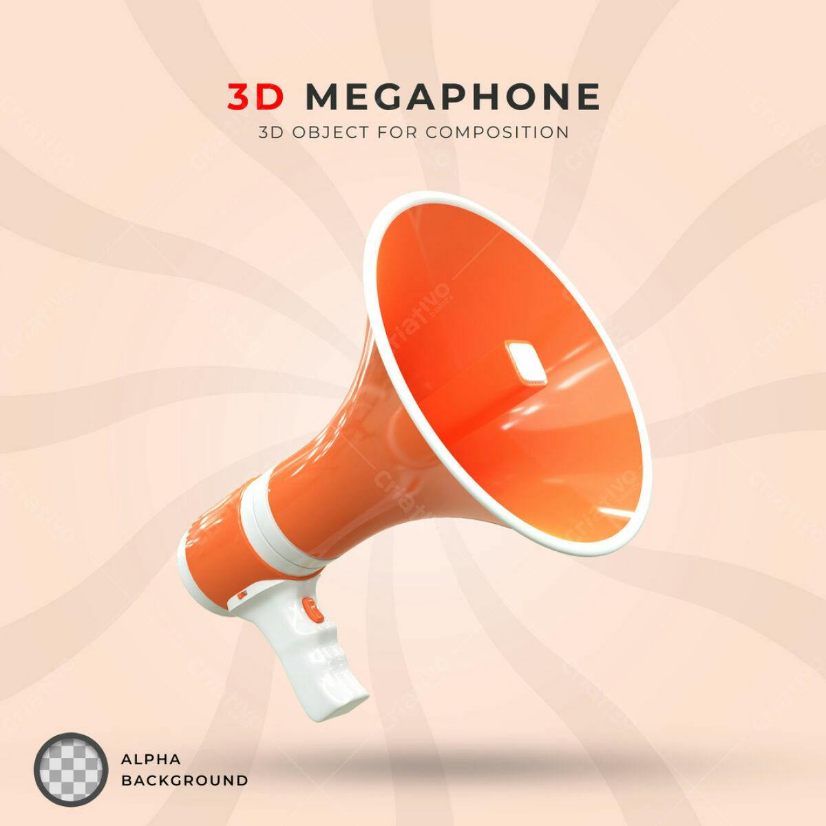 Megafone 3D para Design de Marketing PSD Editável