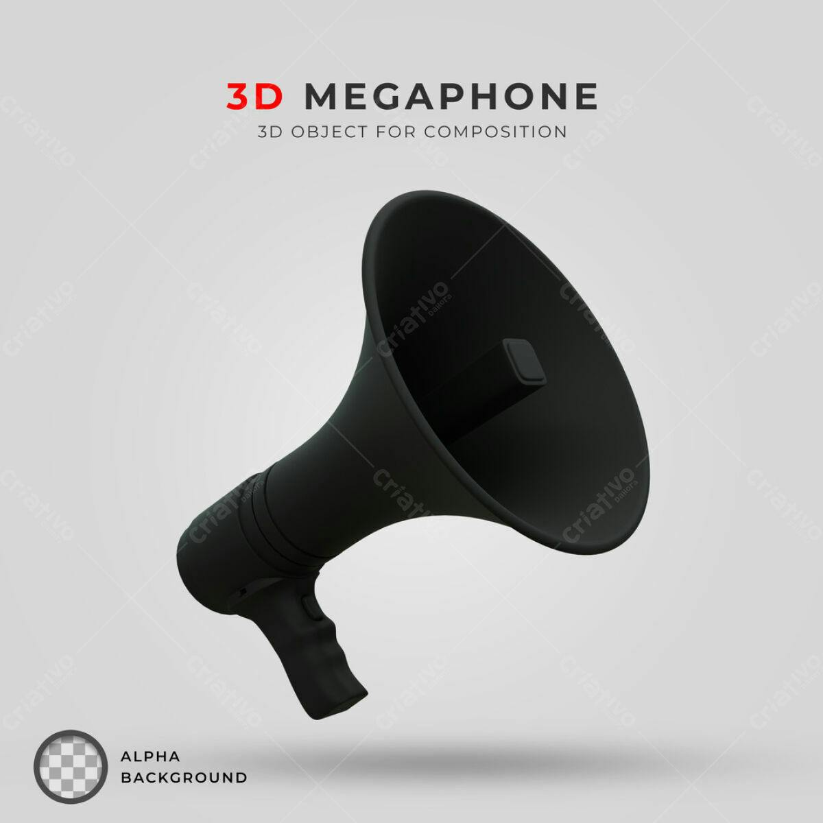 Megafone 3D para Design de Propaganda PSD Editável
