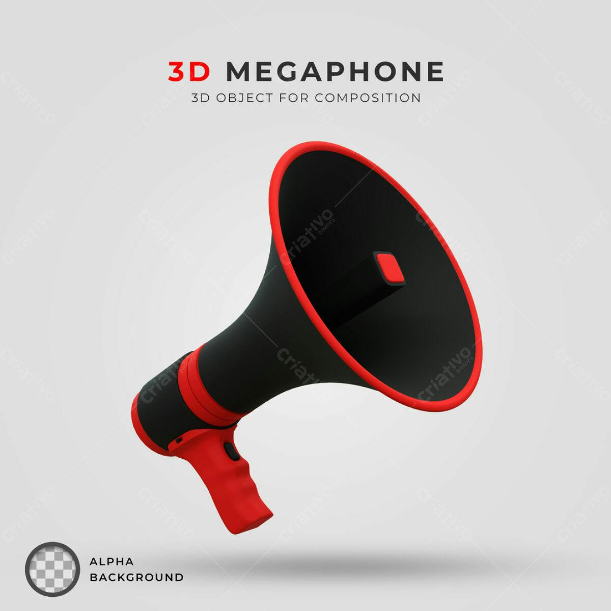 Megafone 3D Vermelho e Preto PSD Editável