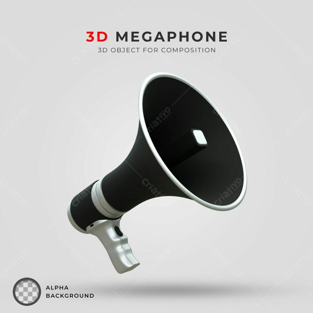 Megafone 3D para Design de Mídias PSD Editável