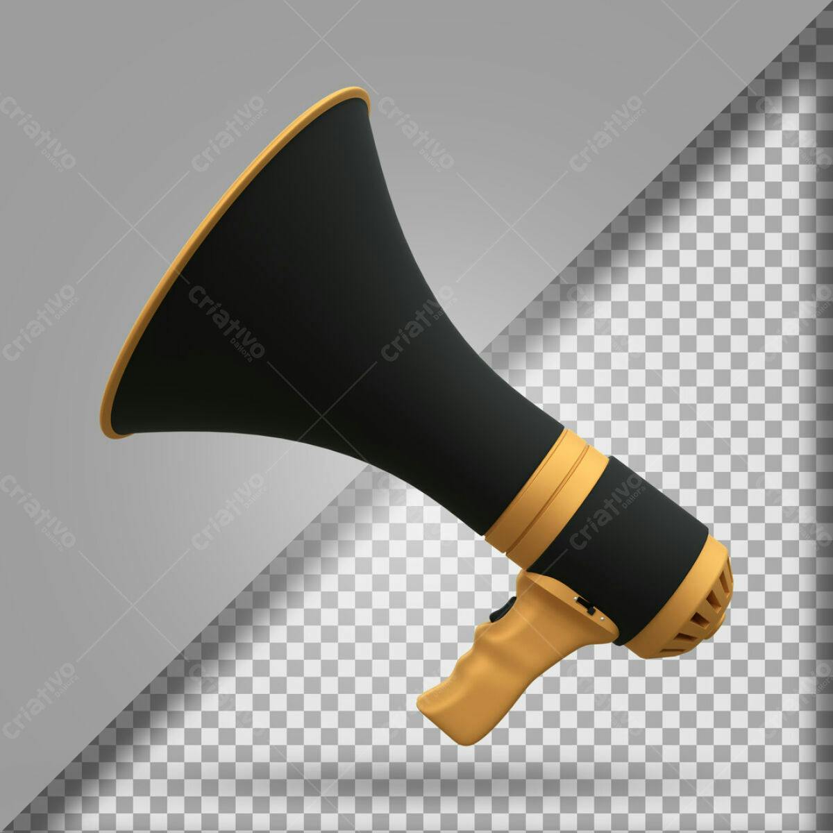 Megafone Preto e Amarelo PSD Editável