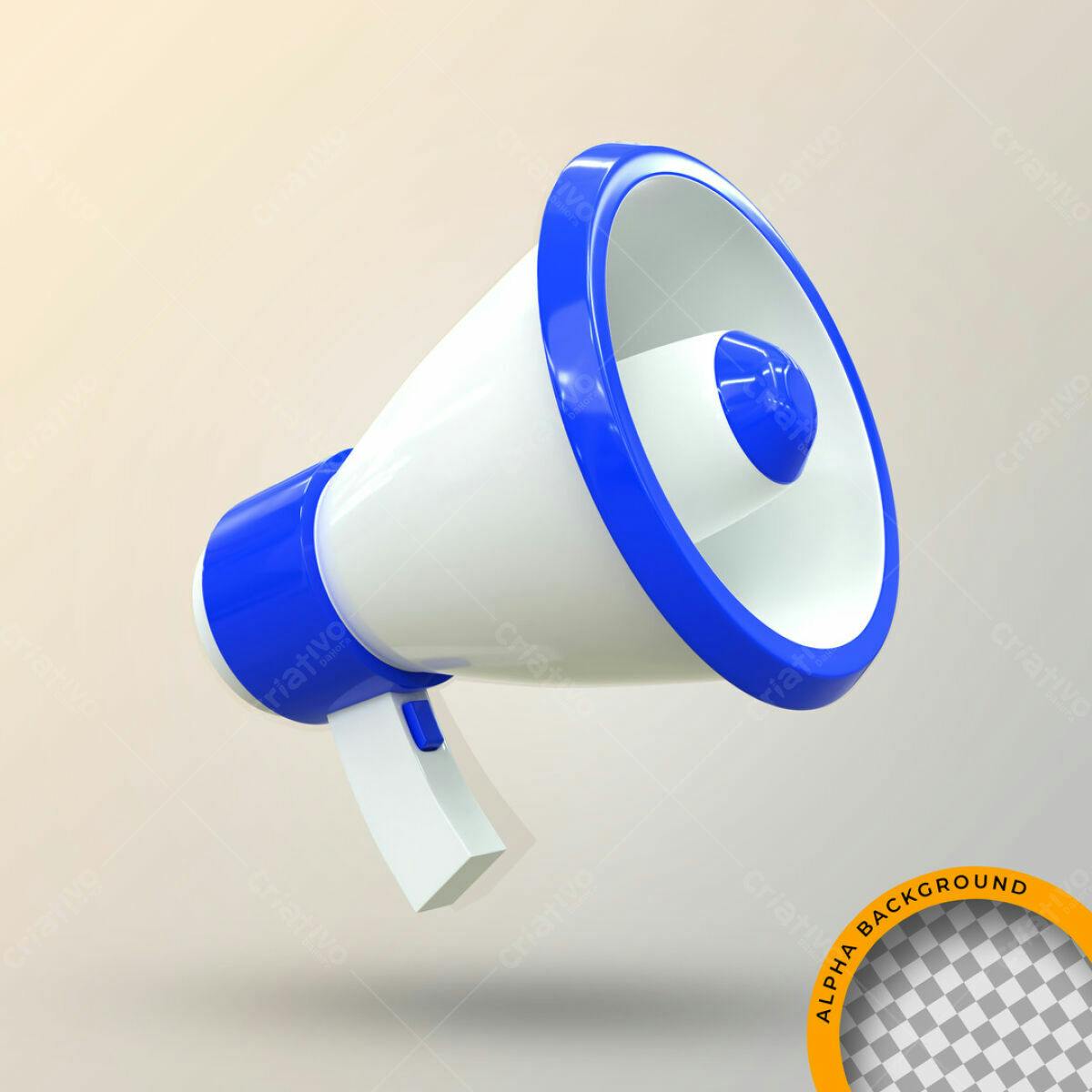 Megafone 3D Azul e Branco PSD Editável