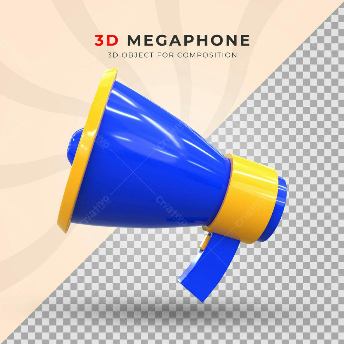 Objeto 3D Megafone Azul e Amarelo PSD Editável