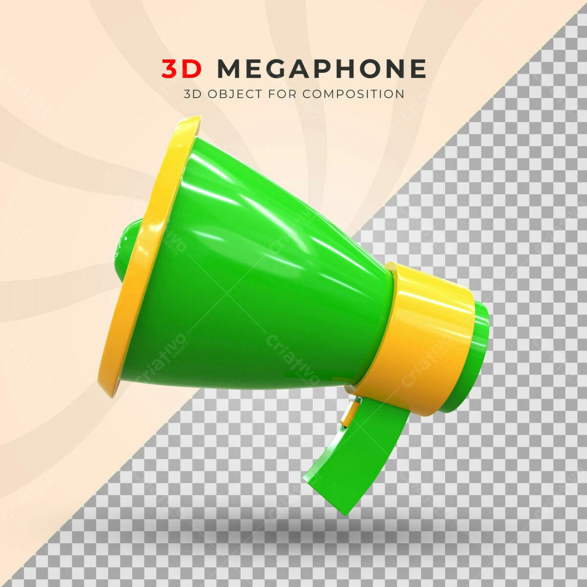 Objeto 3D Megafone Verde e Amarelo PSD Editável