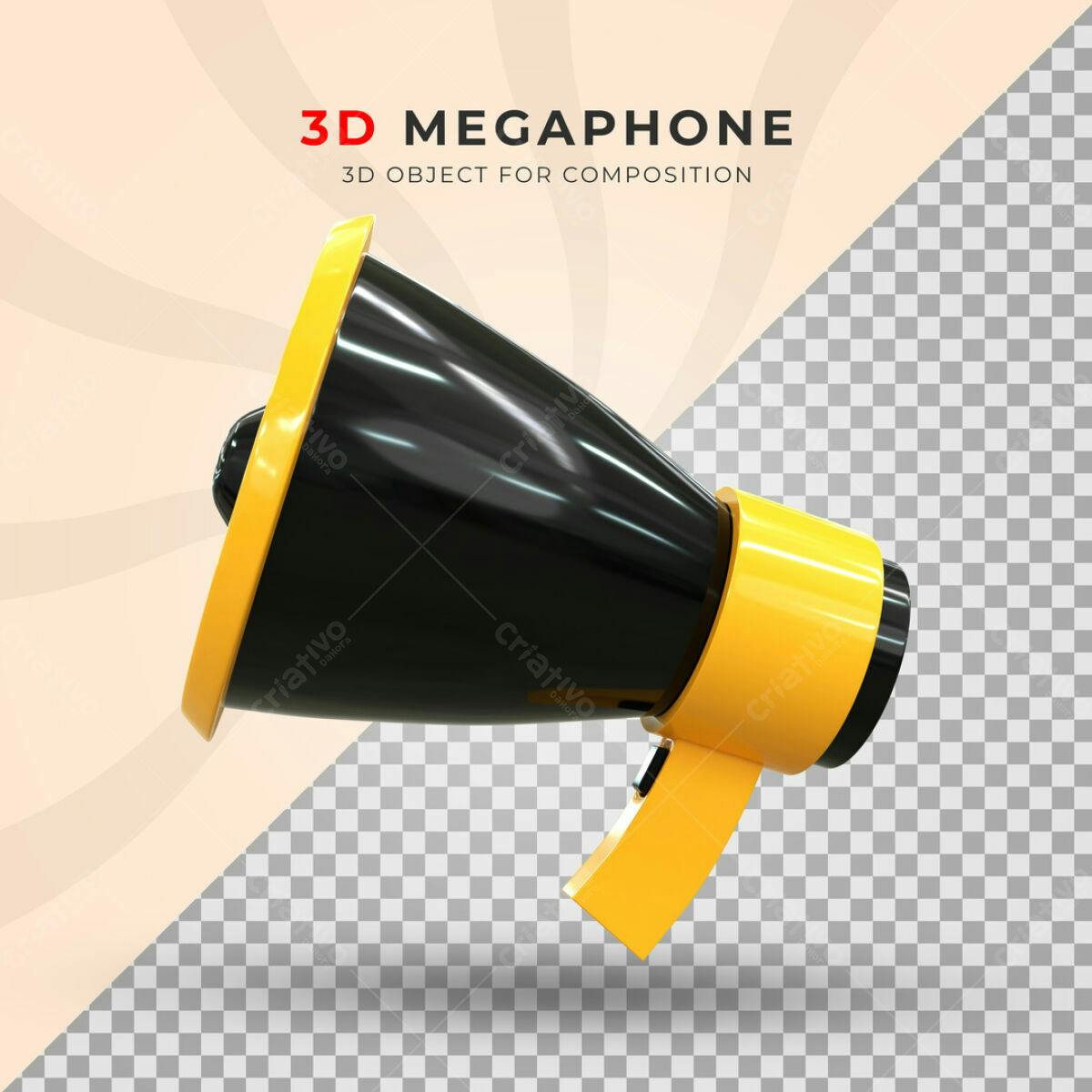 Objeto 3D Megafone Preto e Amarelo PSD Editável