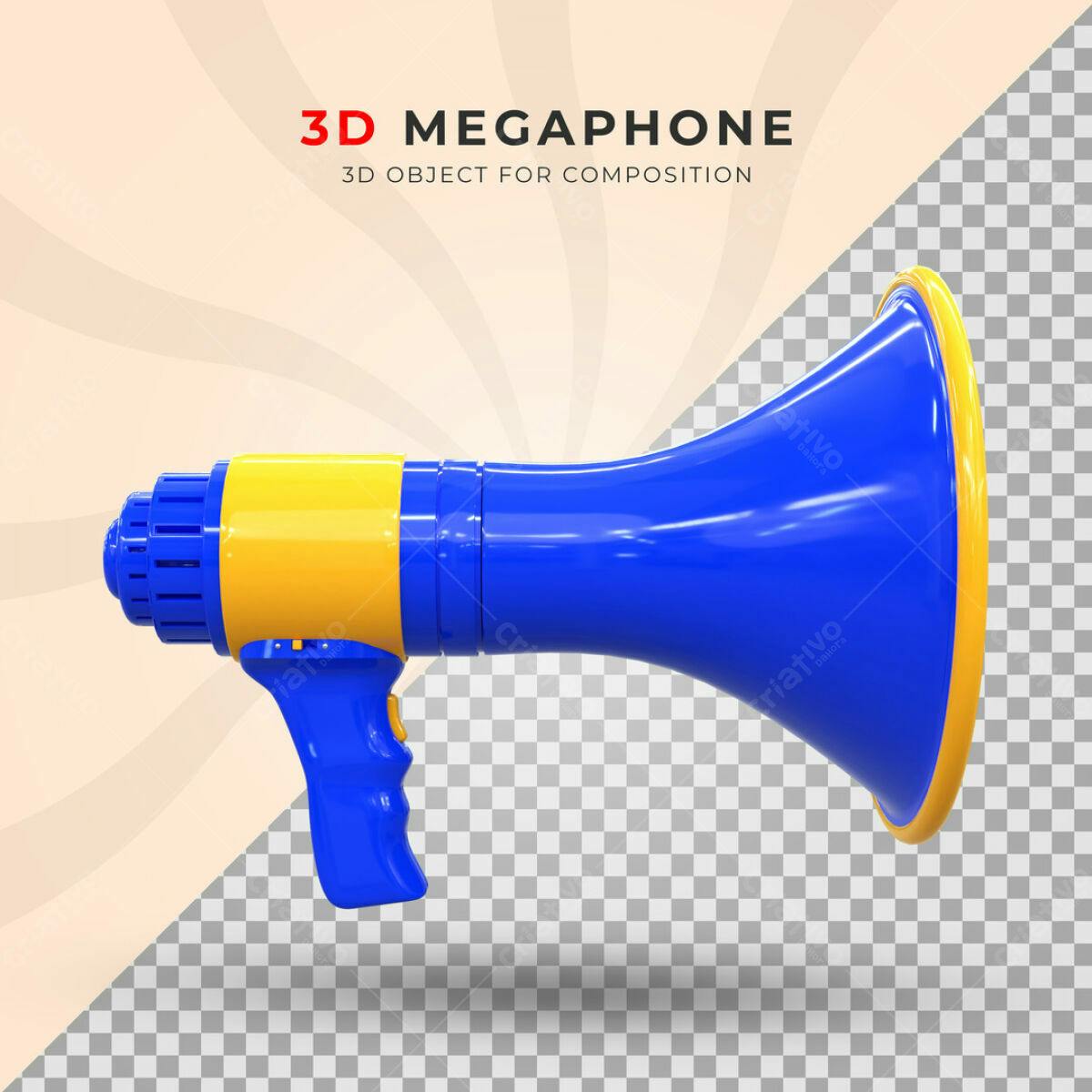 Megafone 3D Azul e Amarelo PSD Editável