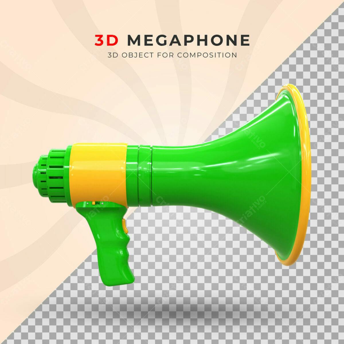 Megafone 3D Verde e Amarelo PSD Editável