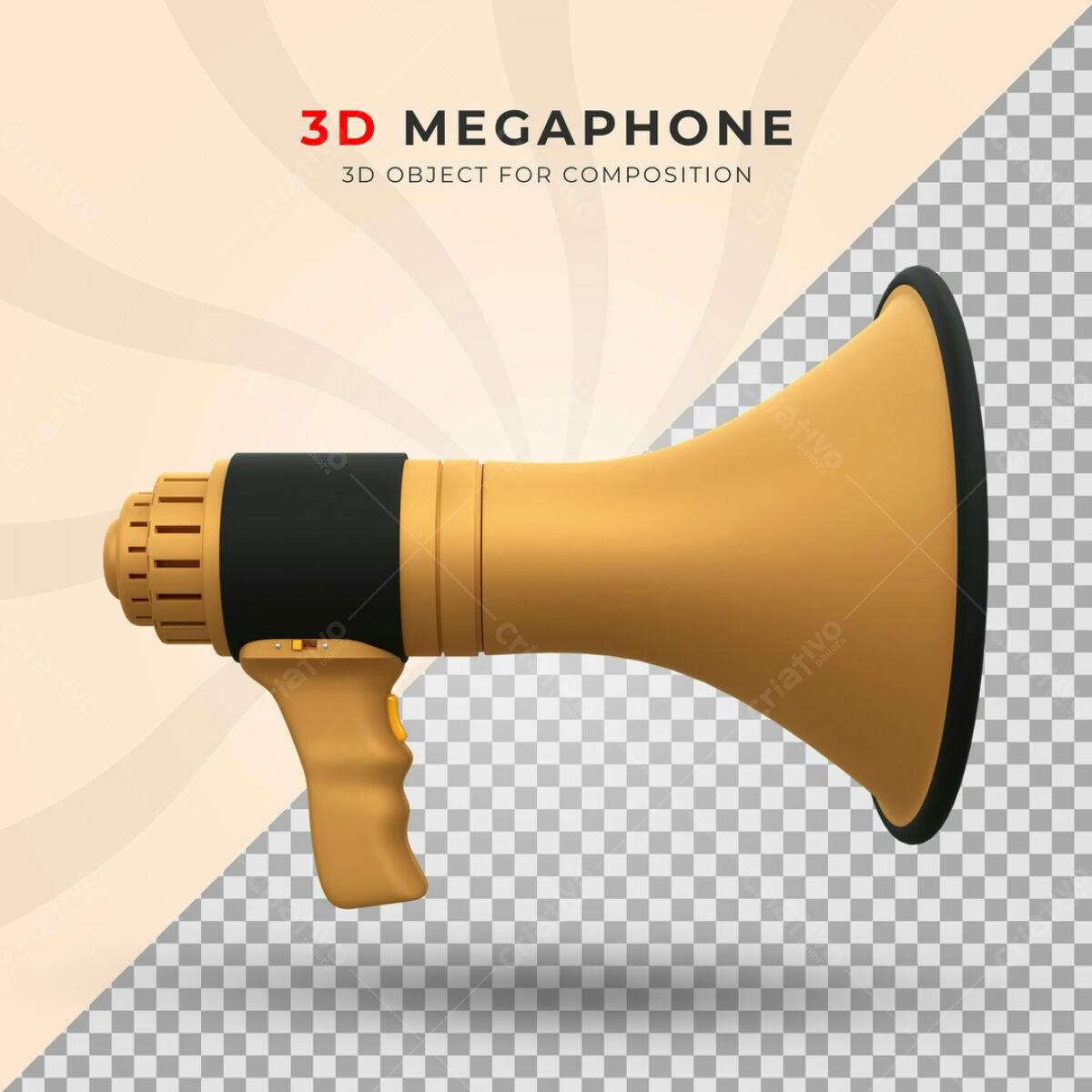 Megafone 3D Dourado para Anúncios PSD Editável