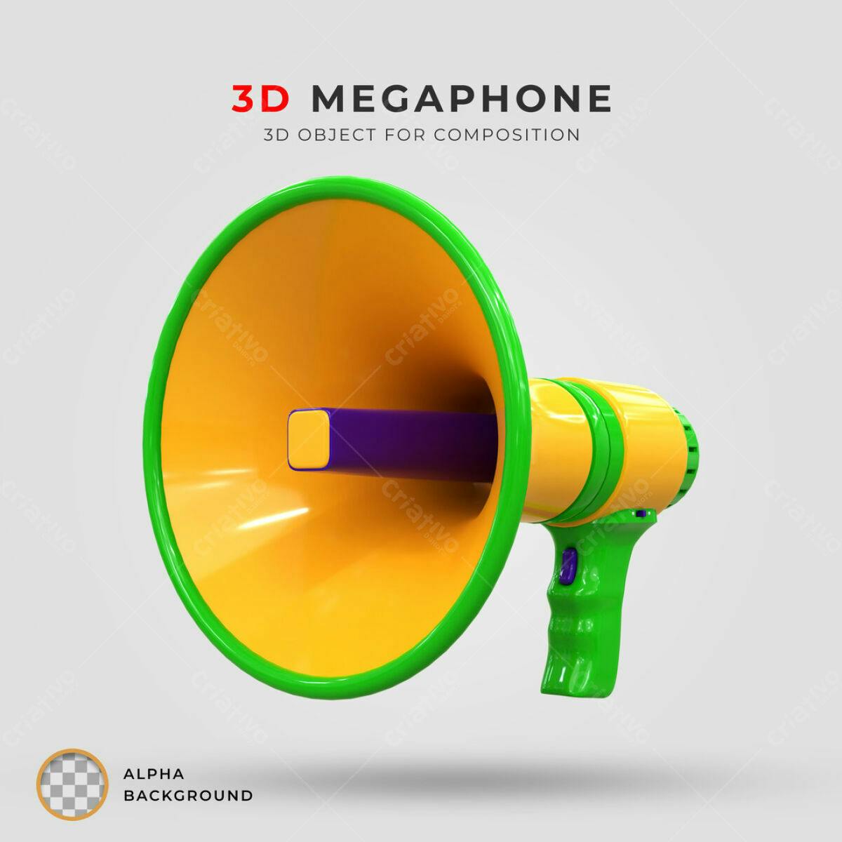 Megafone 3D Amarelo e Verde PSD Editável