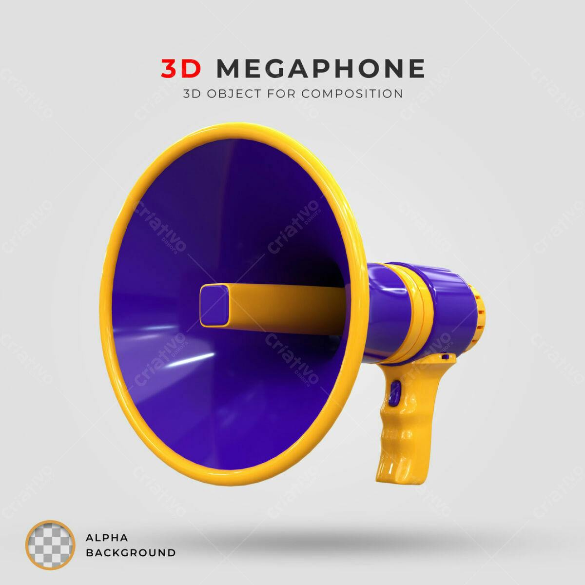 Megafone 3D Roxo e Amarelo PSD Editável