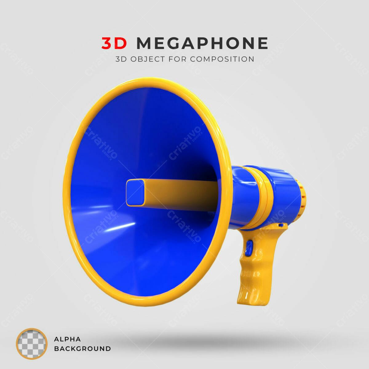 Objeto 3D Megafone Azul e Amarelo PSD Editável
