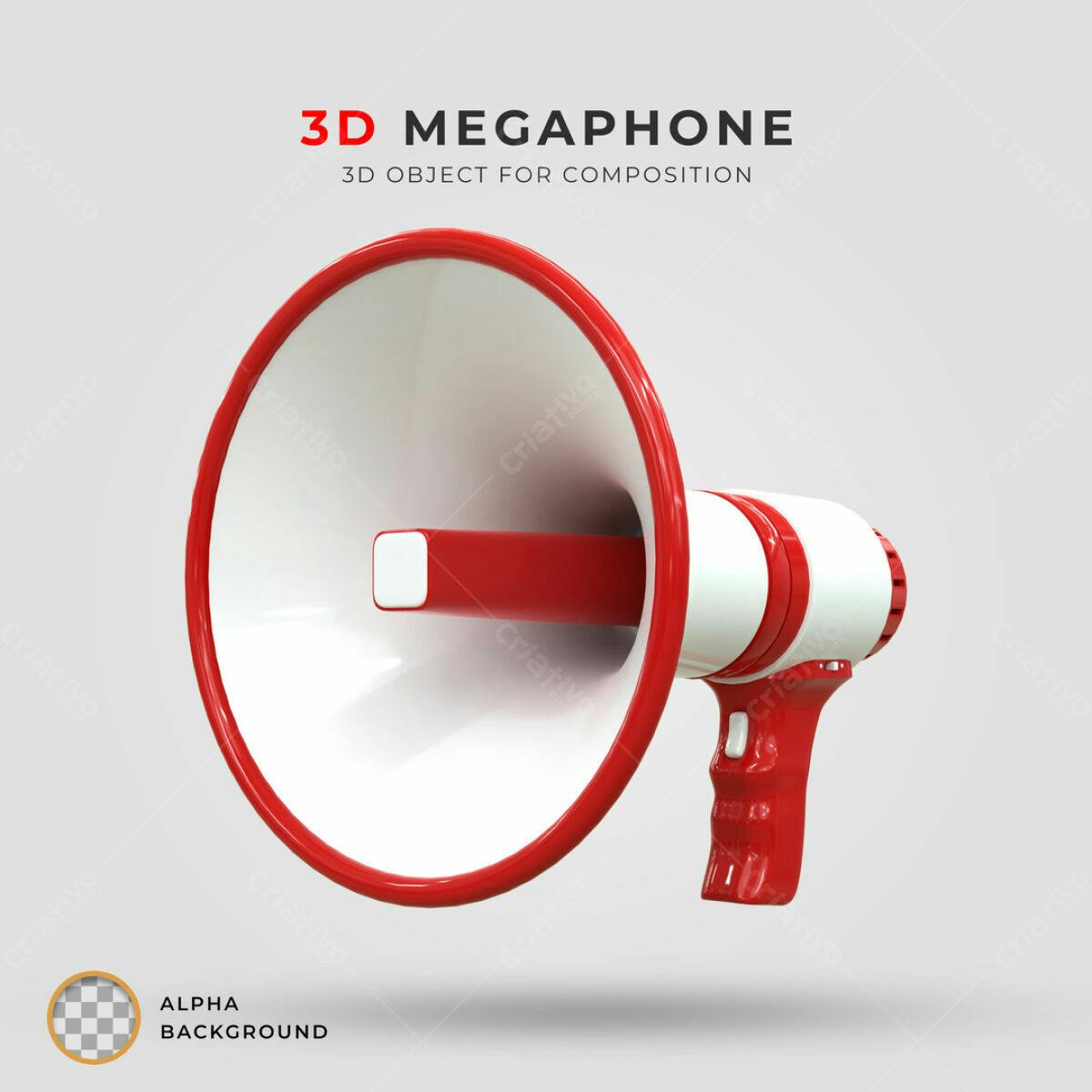 Objeto 3D Megafone Vermelho e Branco PSD Editável