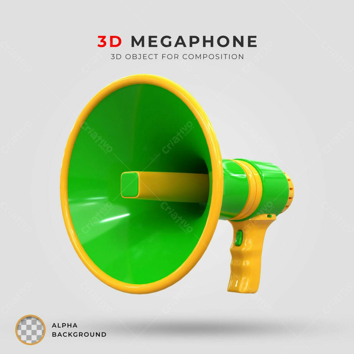 Megafone 3D Verde e Amarelo PSD Editável